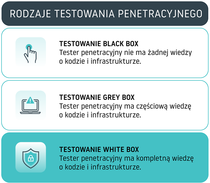 Rodzaje testowania penetracyjnego – Black Box, Grey Box, White Box – poziomy wiedzy testera o infrastrukturze IT